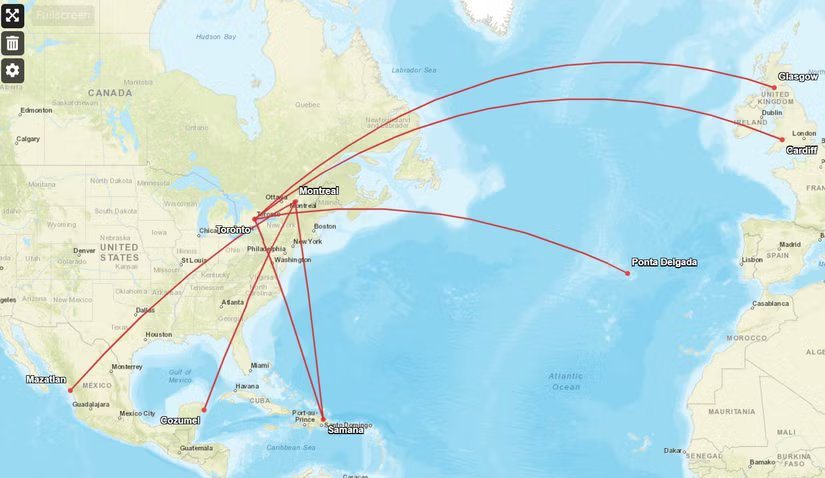 Novas rotas da WestJet em Toronto e Montreal