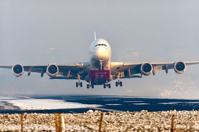 Emirates-A380 startet in Amsterdam