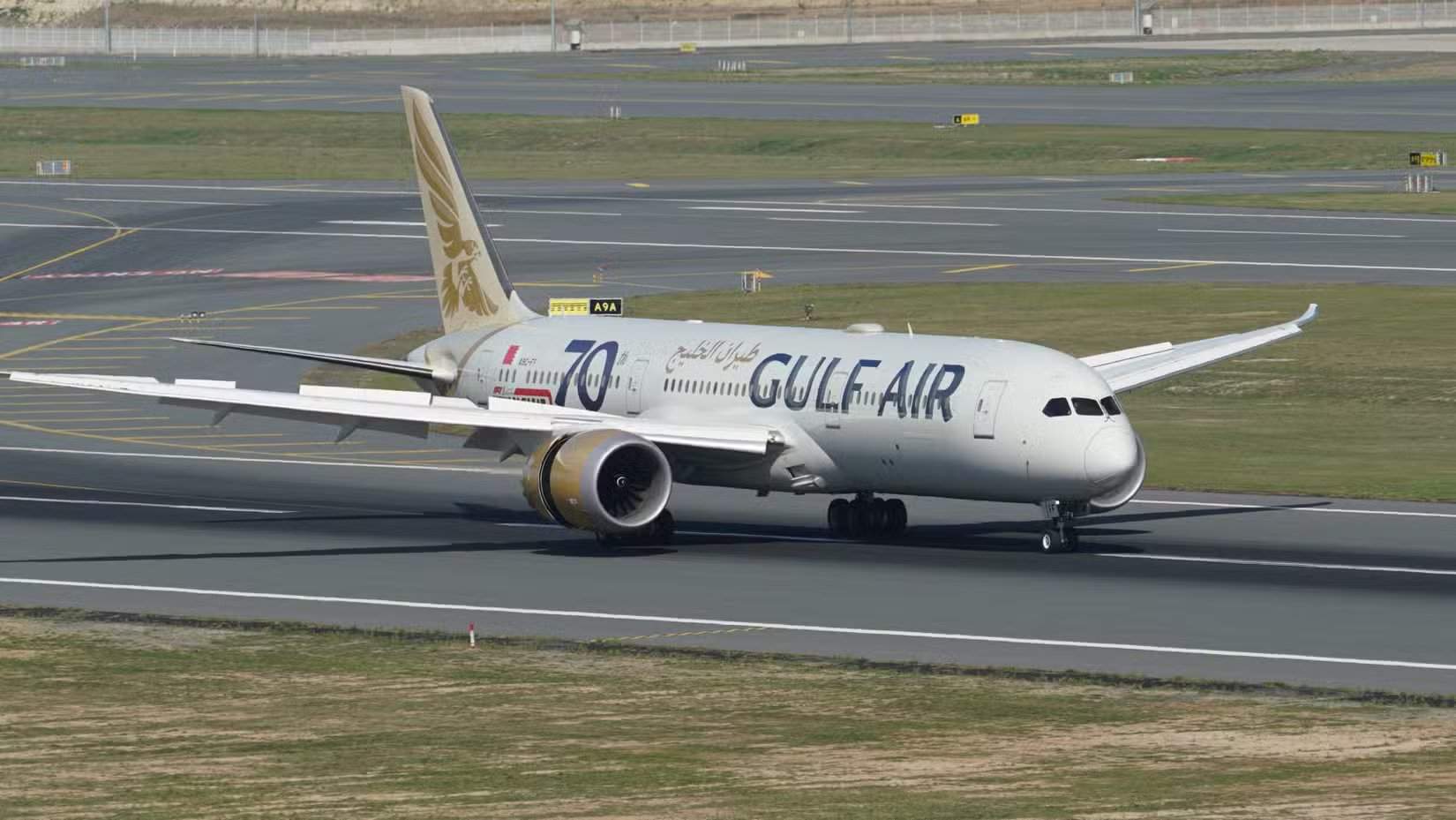 هبوط طائرة بوينغ 787-9 التابعة للخطوط الجوية الخليجية