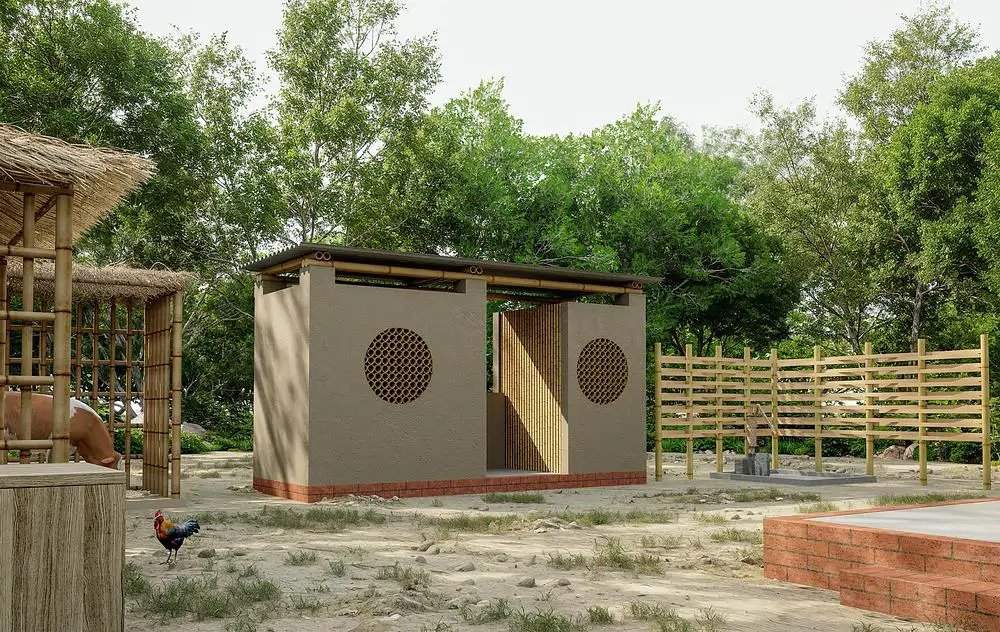 A small hut with a bamboo roof