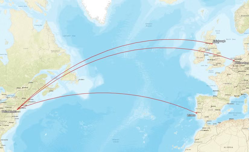 Маршруты A321XLR авиакомпании American Airlines из Филадельфии