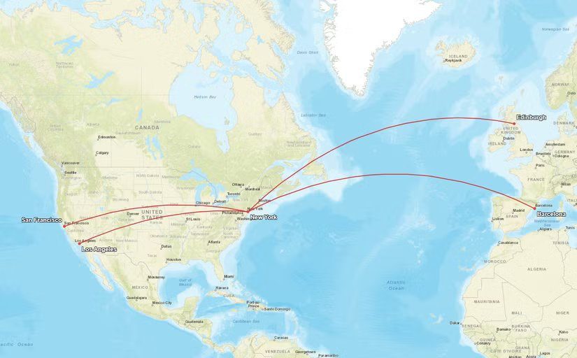 Маршруты A321XLR авиакомпании American Airlines из JFK