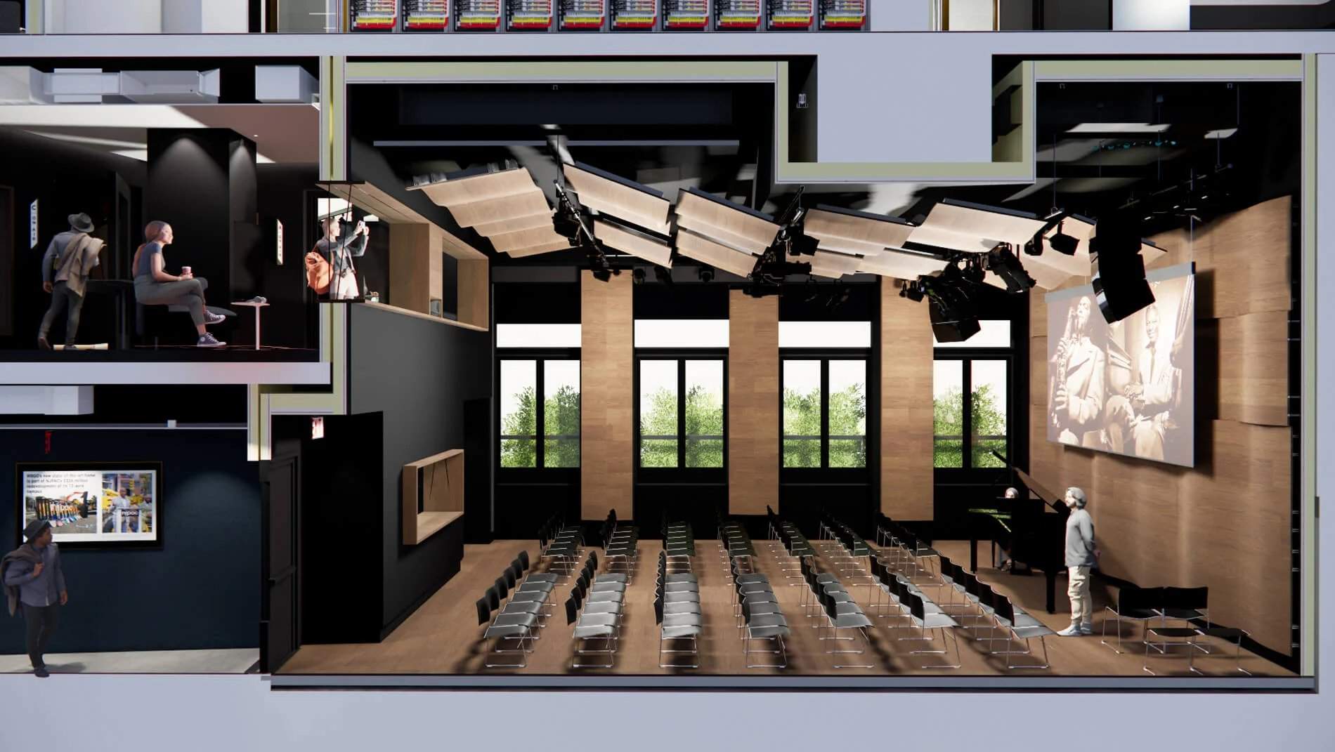 cross section through 100 seat theater