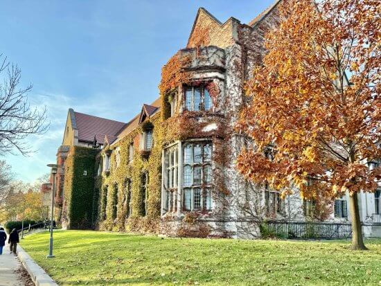 View of Idea Noyes Hall from the corner of 59th Street and Woodlawn Avenue.